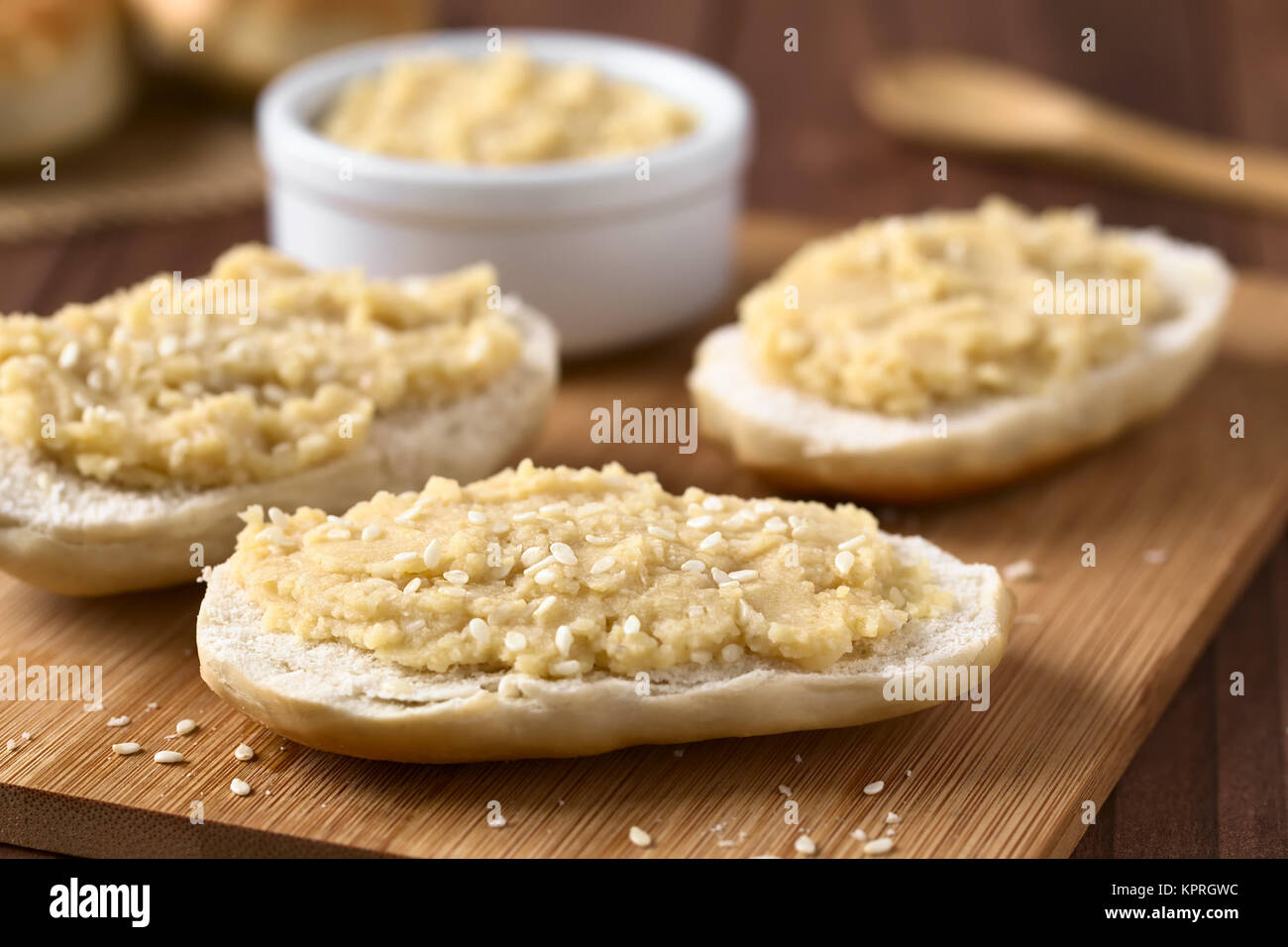 Chickpea Spread on Bread Stock Photo Alamy