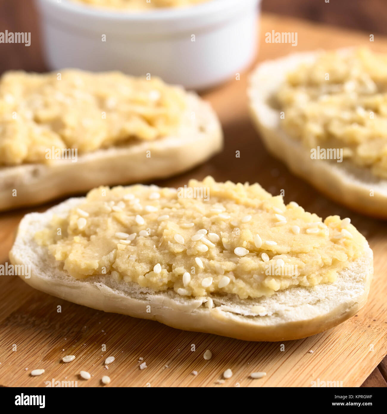 Chickpea Spread on Bread Stock Photo Alamy