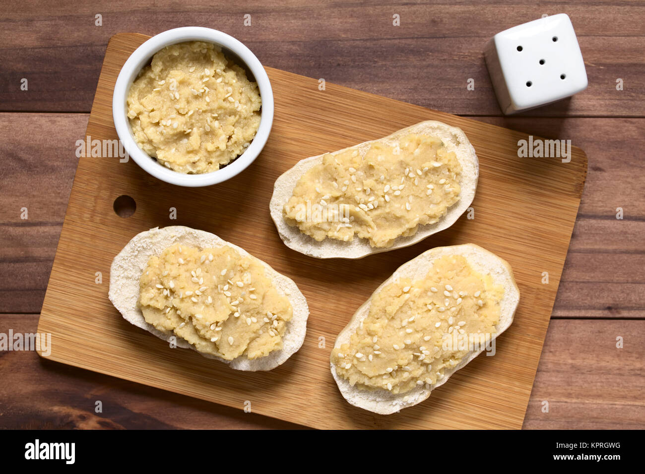 Chickpea Spread on Bread Stock Photo Alamy