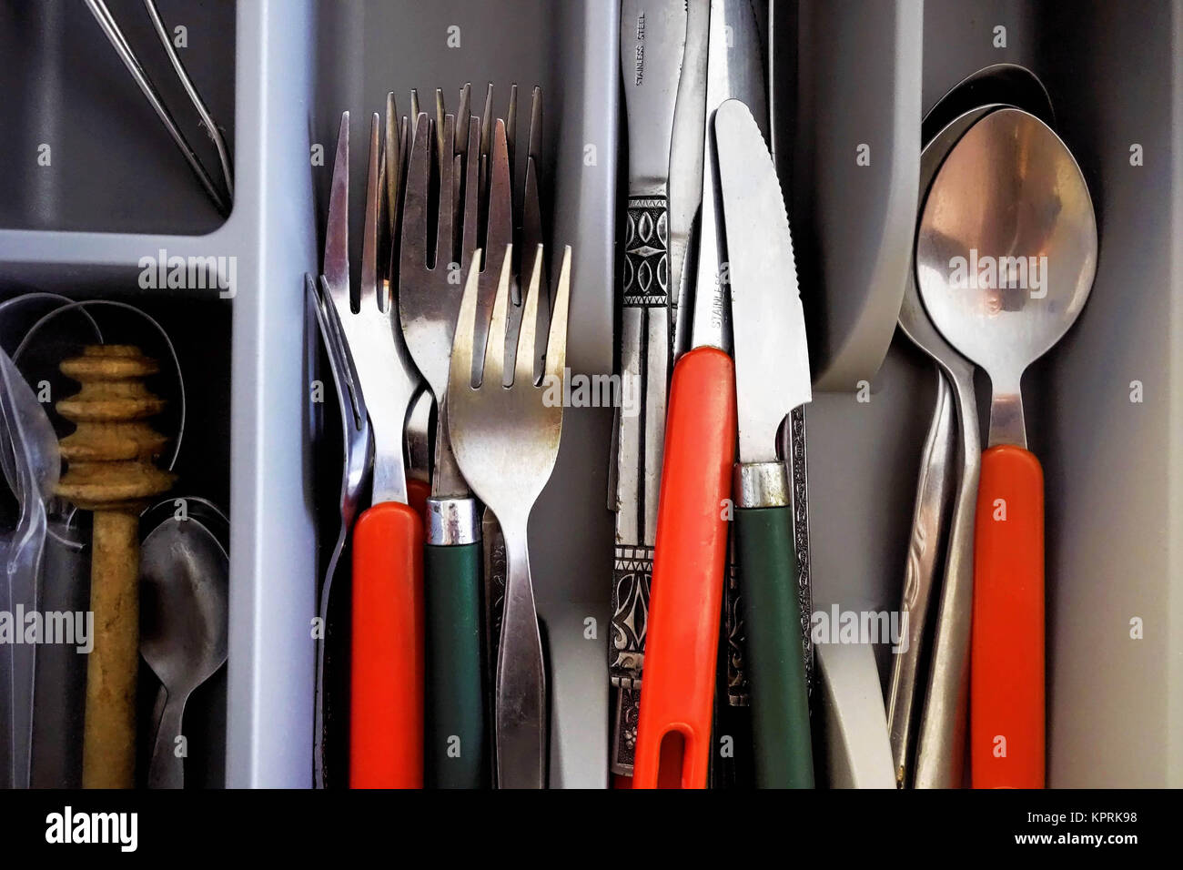 Kitchen cutlery in the kitchen drawer Stock Photo Alamy