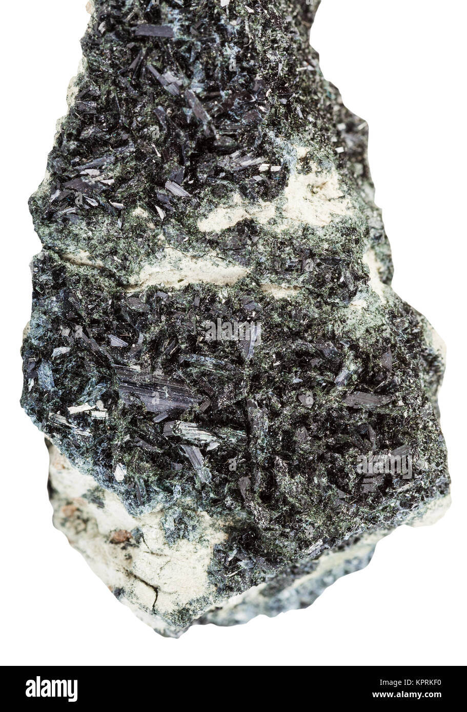 black green crystals of Hornblende on Amphibole Stock Photo