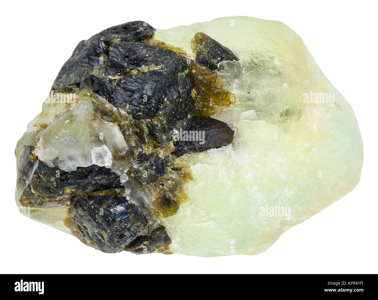 green Prehnite crystal with Epidote crystals Stock Photo