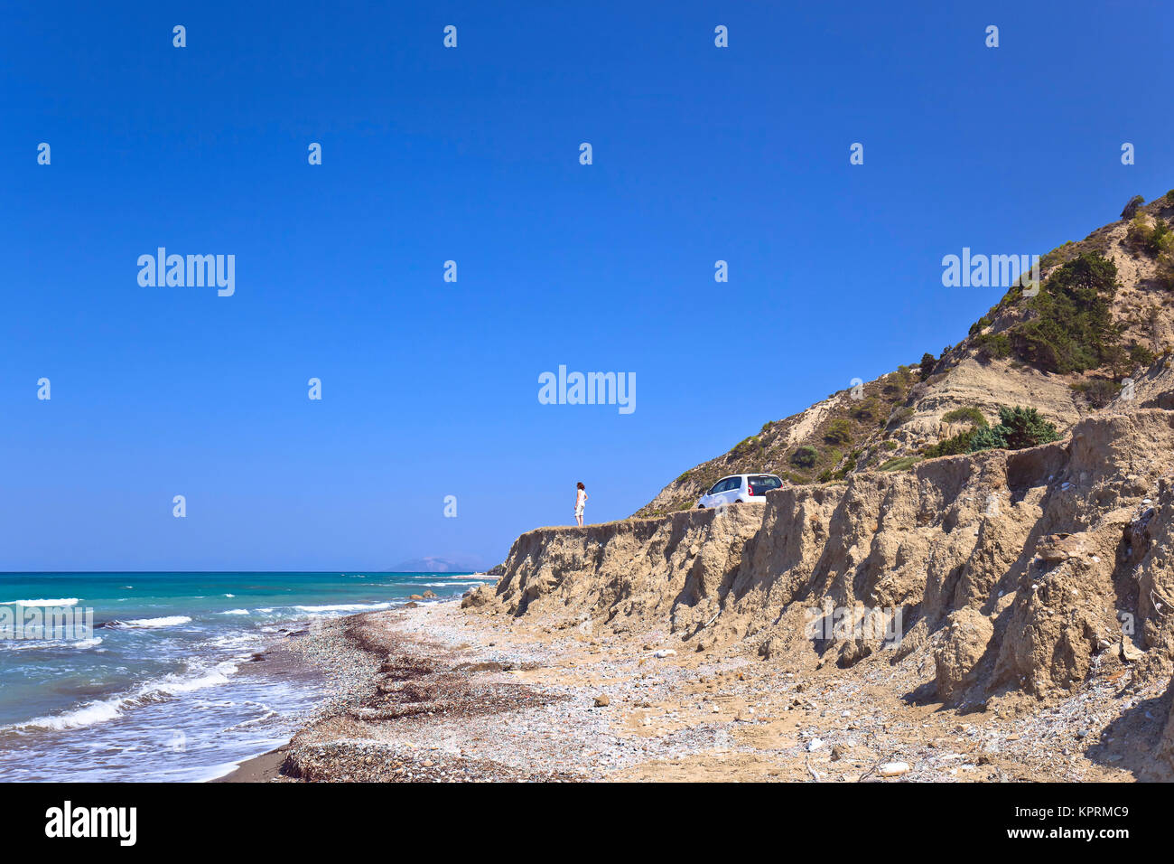 Greece,Rhodes, coastline of Mediterranean sea . Sunny summer day Stock ...