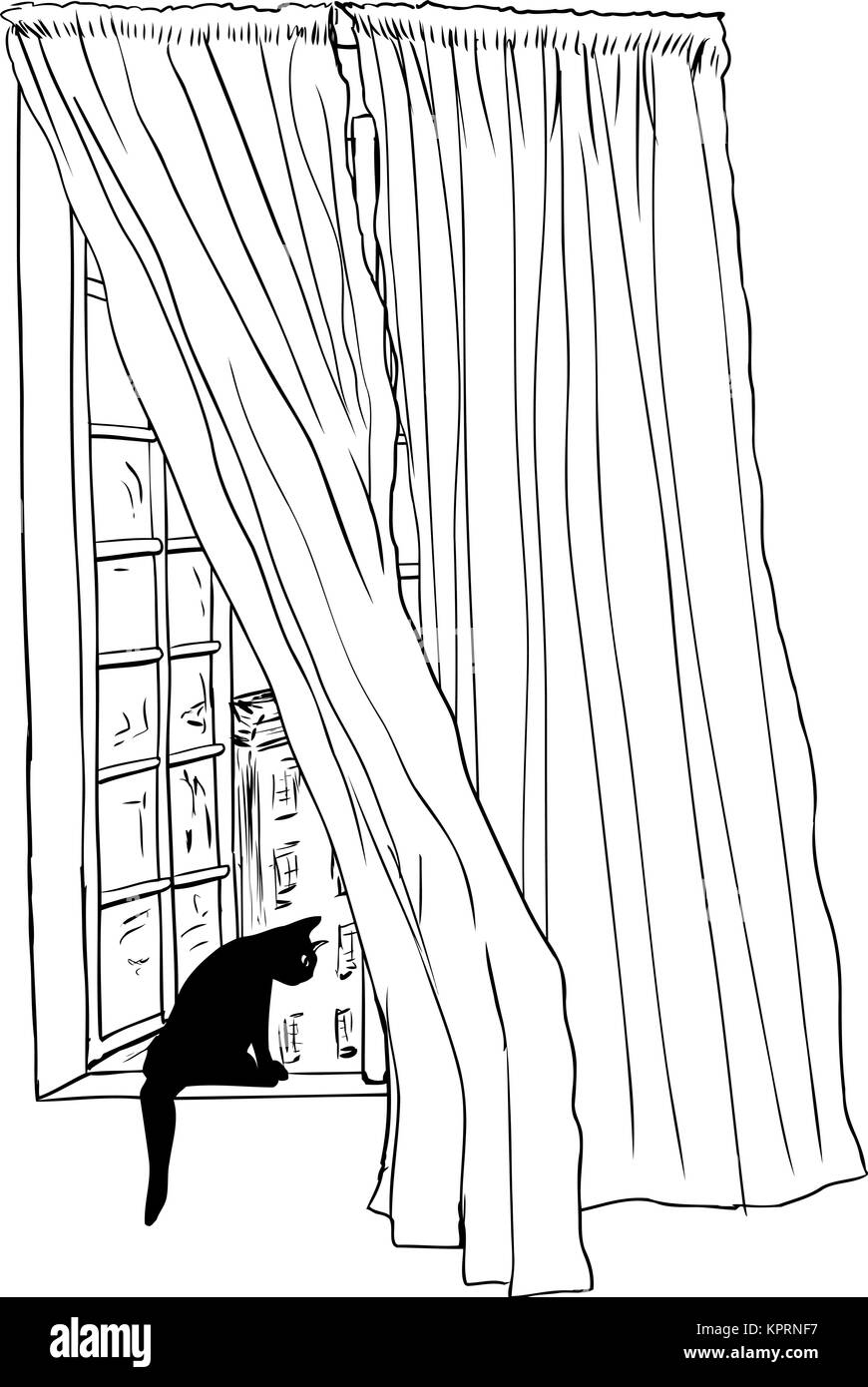Outline of window and cat in Stockholm window Stock Photo - Alamy