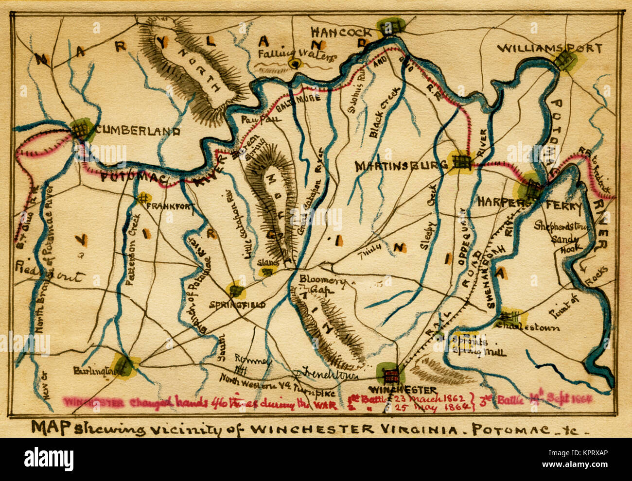 Map showing vicinity of Winchester, Virginia, Potomac, etc Stock Photo