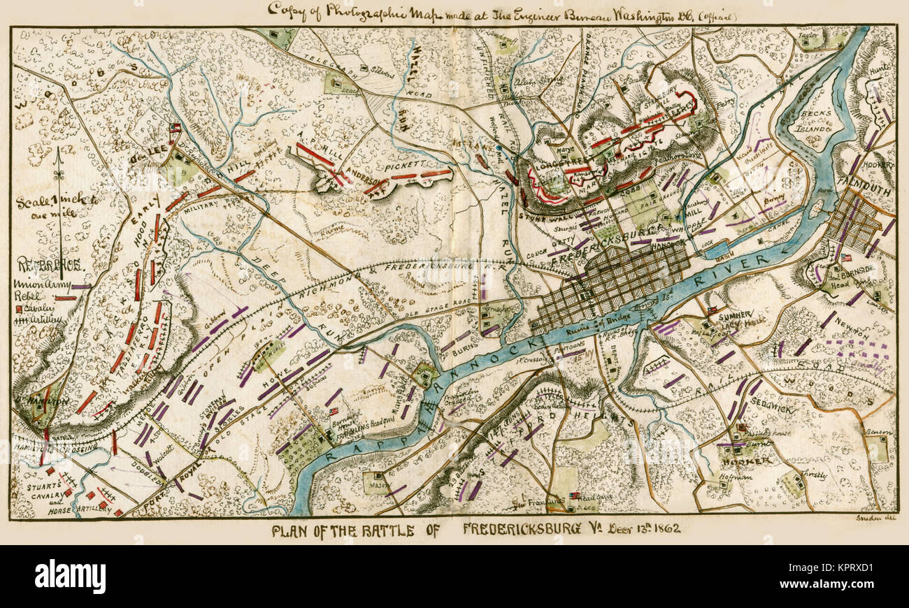 Position of Union and Rebel armies at Fredericksburg, December. 1st 1862. Stock Photo