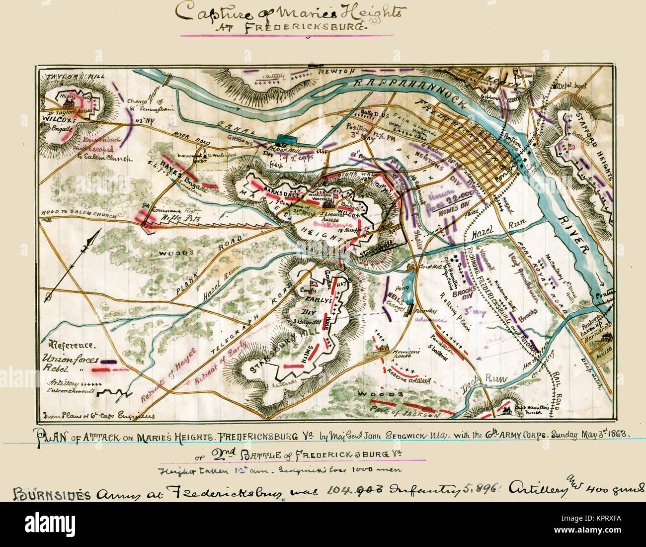 Plan of the battle of Fredericksburg Stock Photo