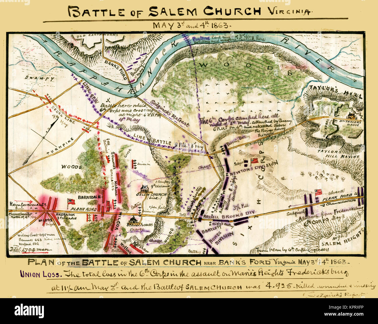 battle of Salem Church near Bank's Ford, Virginia : May 3rd & 4th 1863. Stock Photo