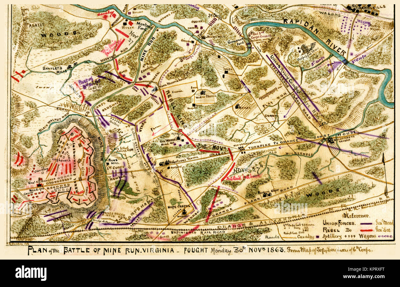 Battle of Mine Run, Virginia : fought Monday 30th November. 1863. Stock Photo