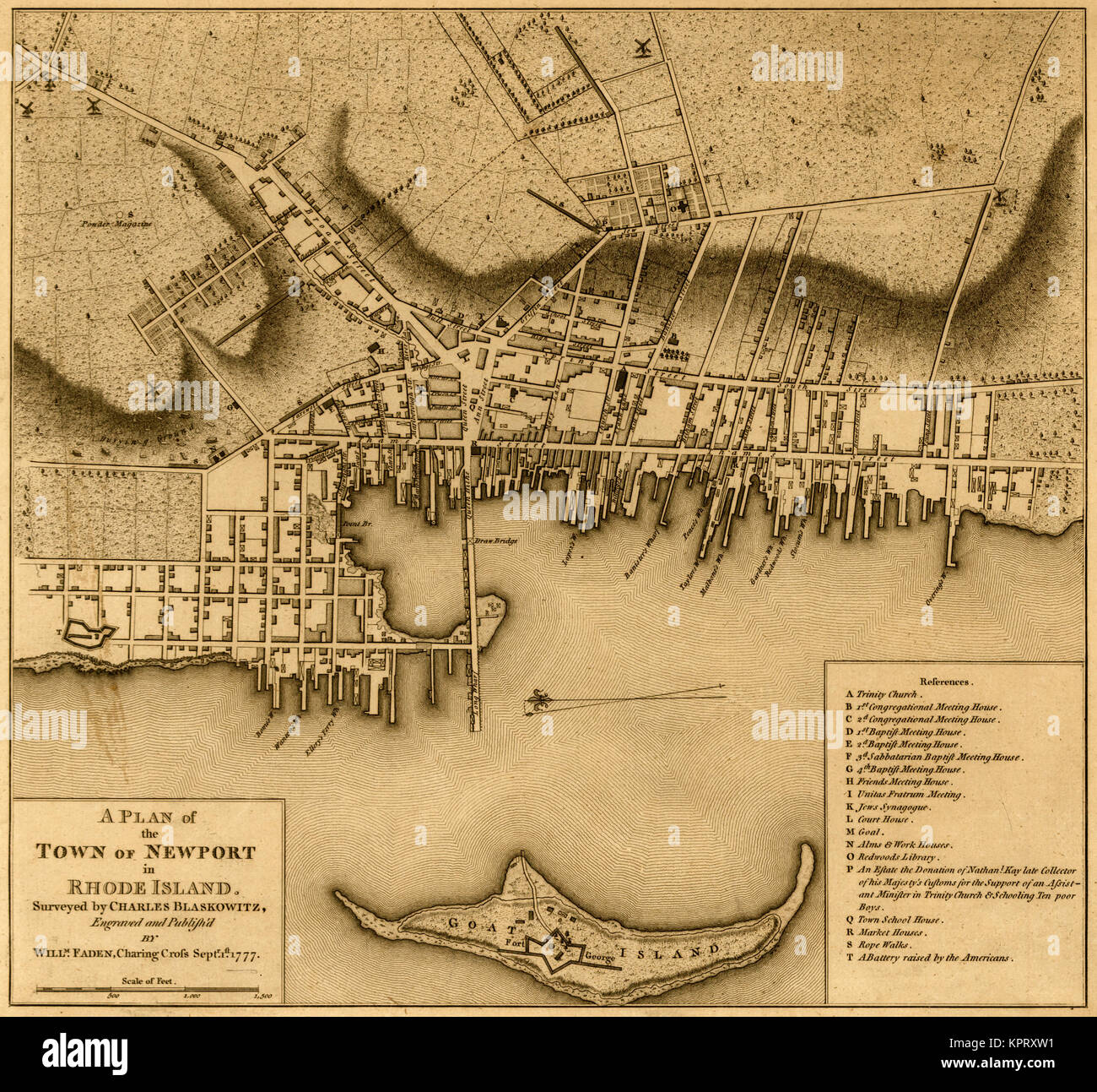 A plan of the town of Newport in Rhode Island Stock Photo Alamy