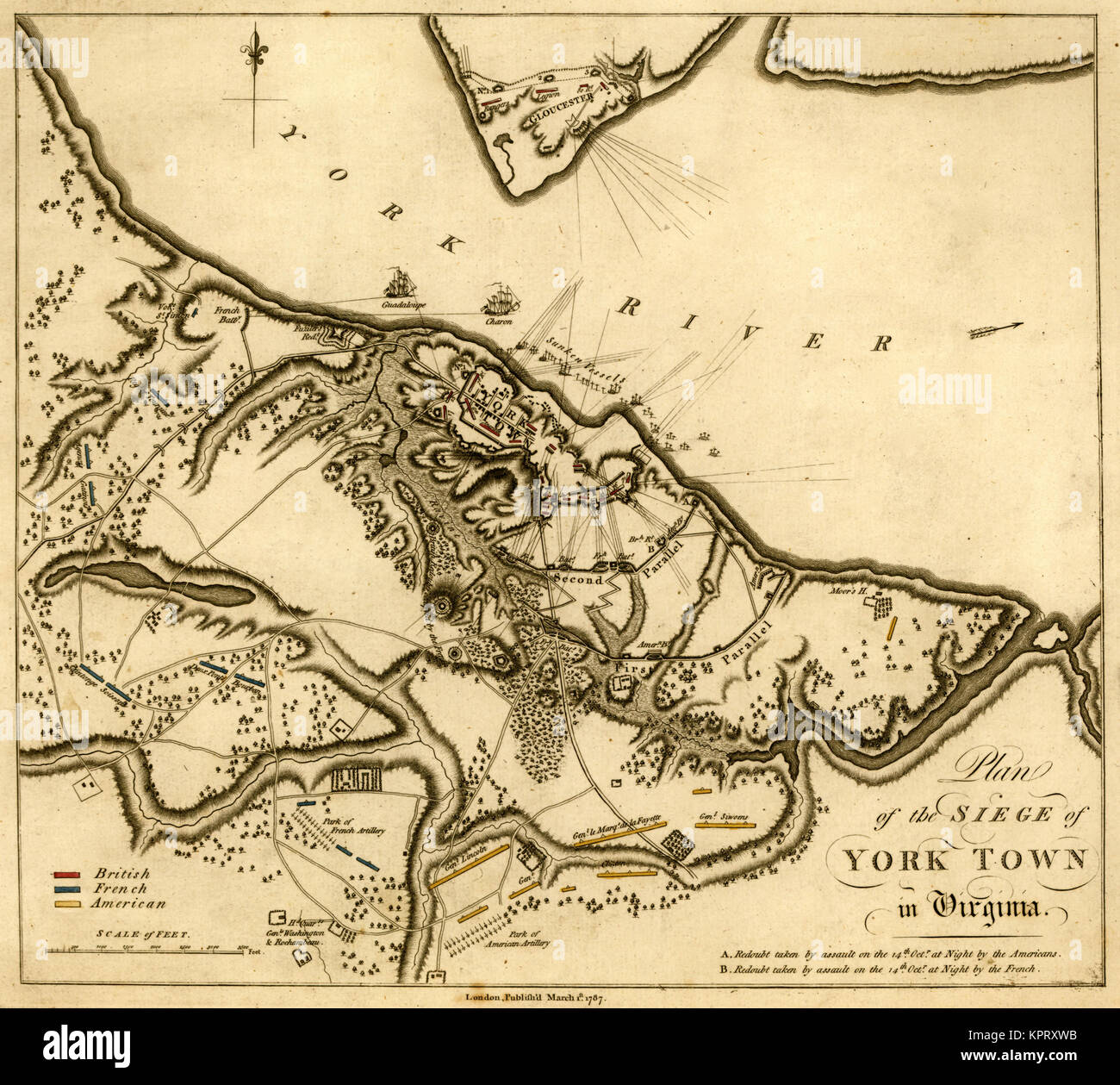 Plan of siege of Yorktown Stock Photo