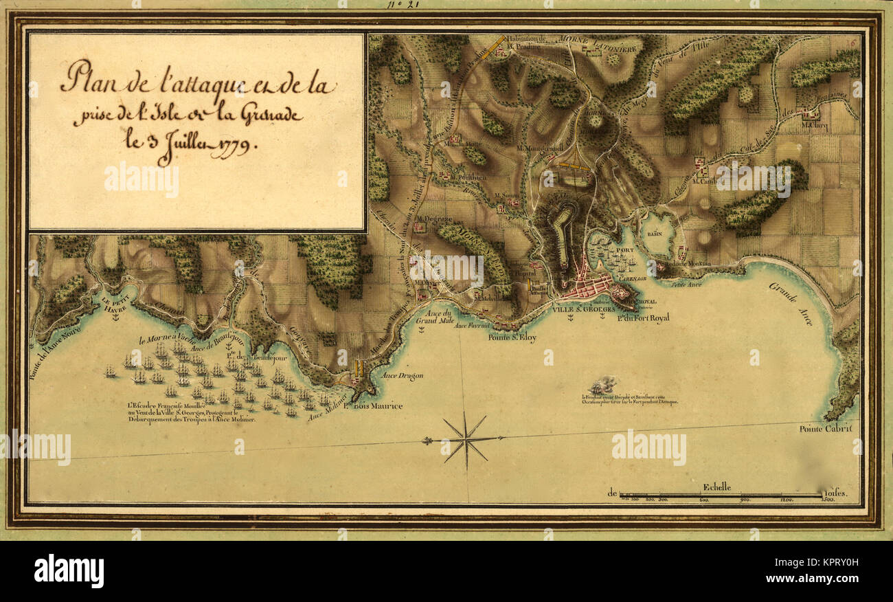 Plan of the attack of the isle of Grenada Stock Photo