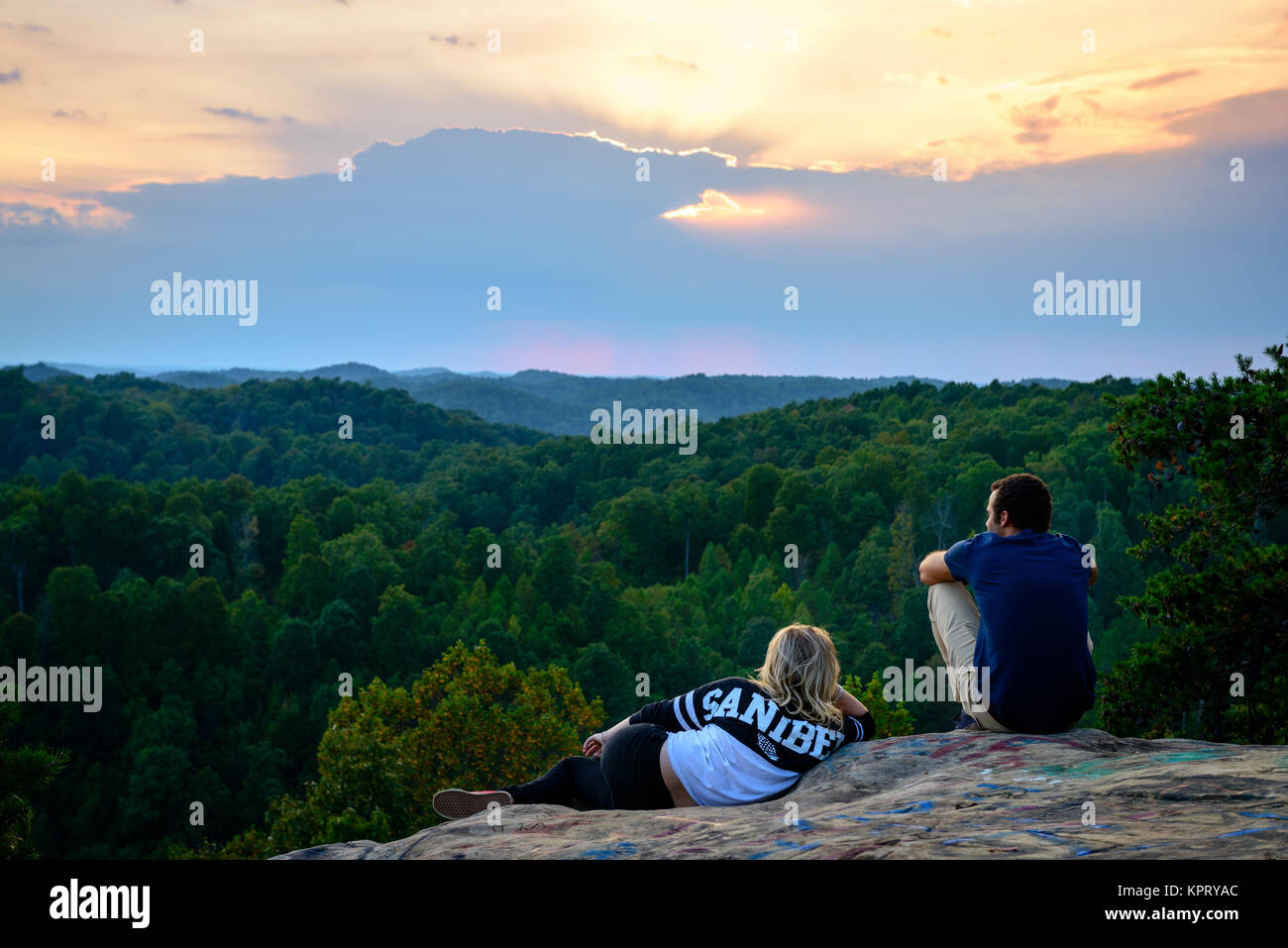 Captured from above the Daniel Boone National Forest in northeastern Kentucky near the city of Morehead. This area is one of the most beautiful and we Stock Photo