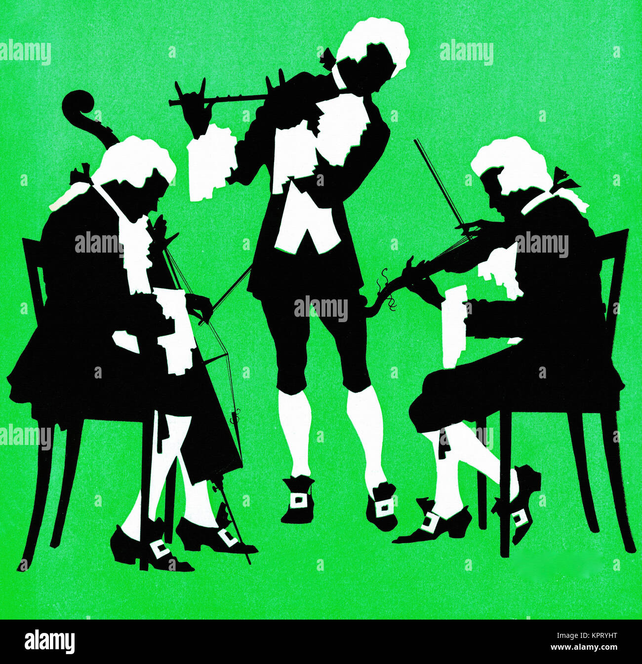 Viola, Flute & Violin trio silhouette from the 17th Century Stock Photo ...