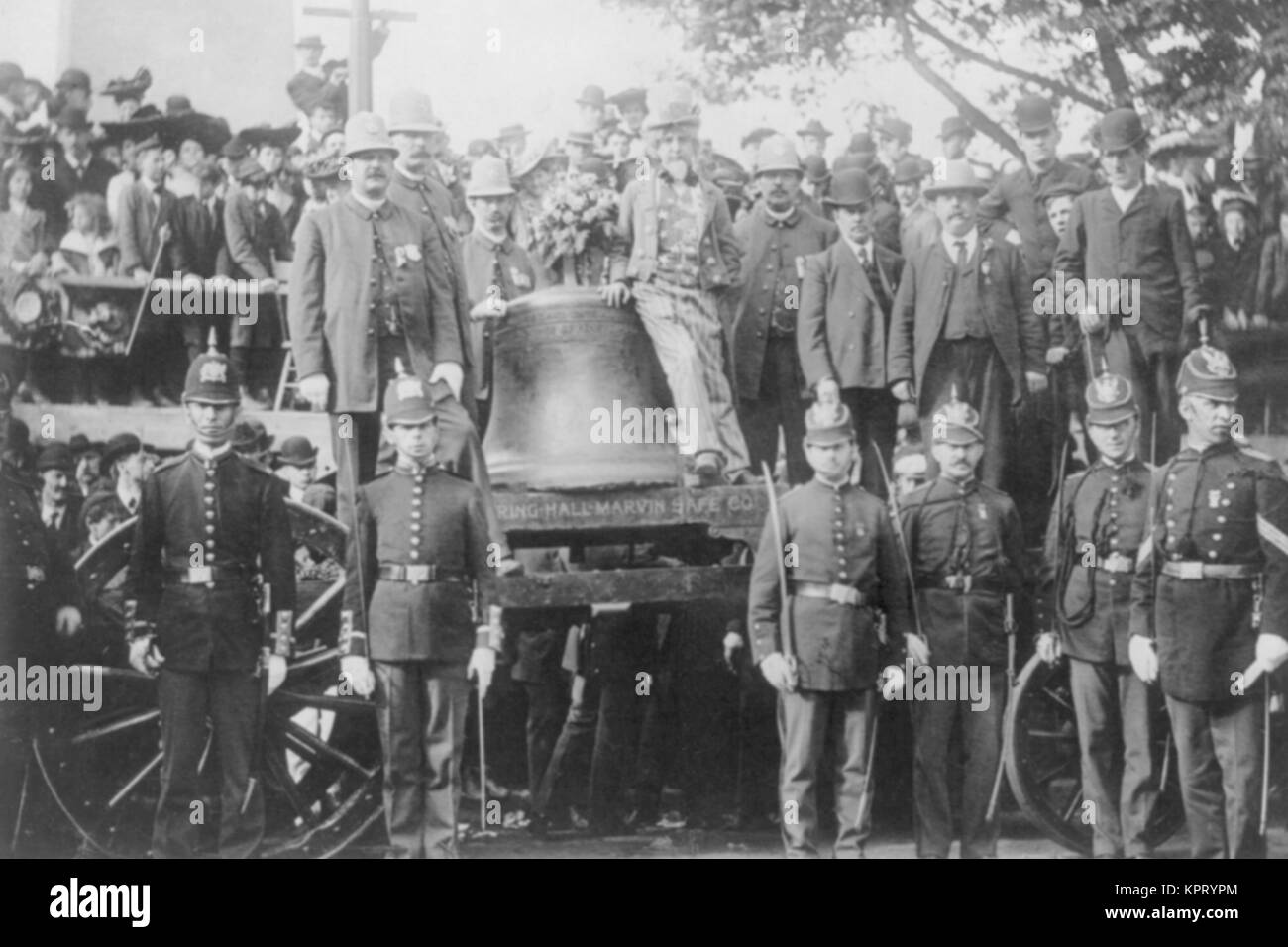 Boston Police watch over the Liberty Bell that has arrived by Train Stock Photo