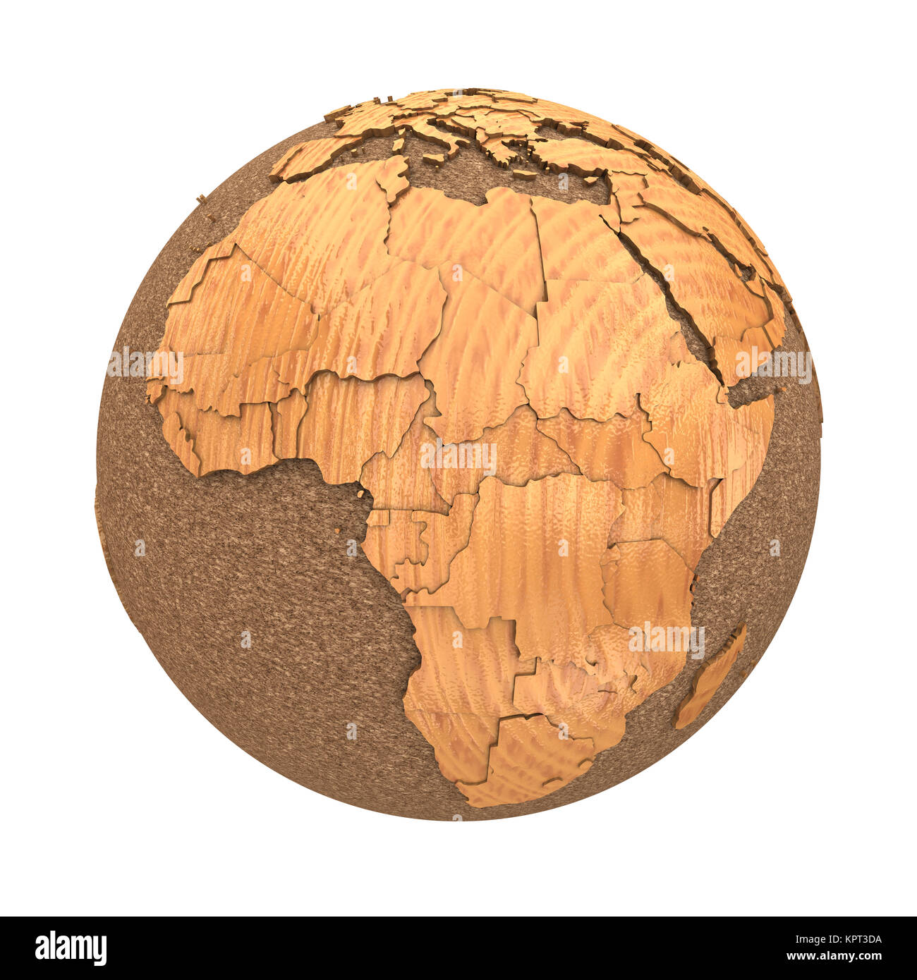 Africa on 3D model of wooden planet Earth with oceans made of cork and ...