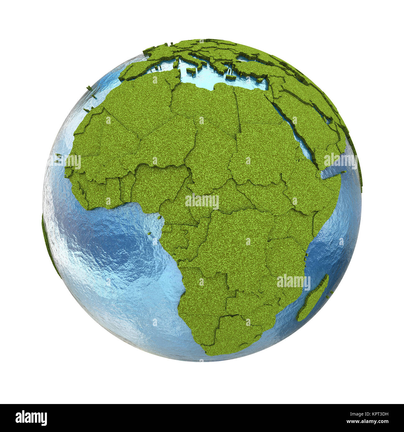 Africa on 3D model of planet Earth with grassy continents with embossed ...