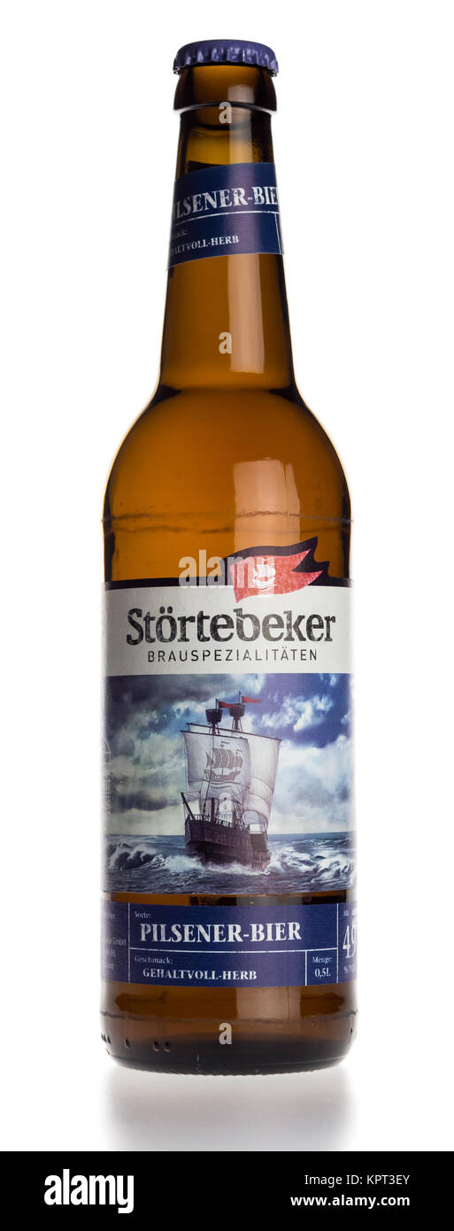 Bottle of Stortebeker Pilsener beer isolated on a white background Stock Photo
