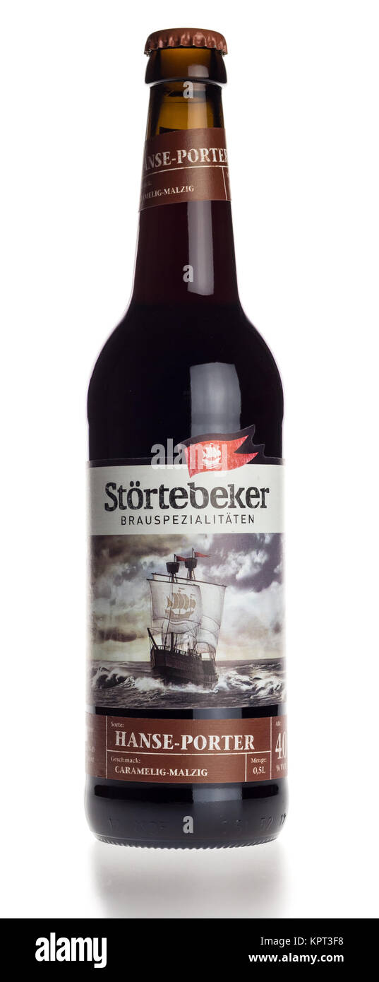 Bottle of Stortebeker Porter beer isolated on a white background Stock Photo