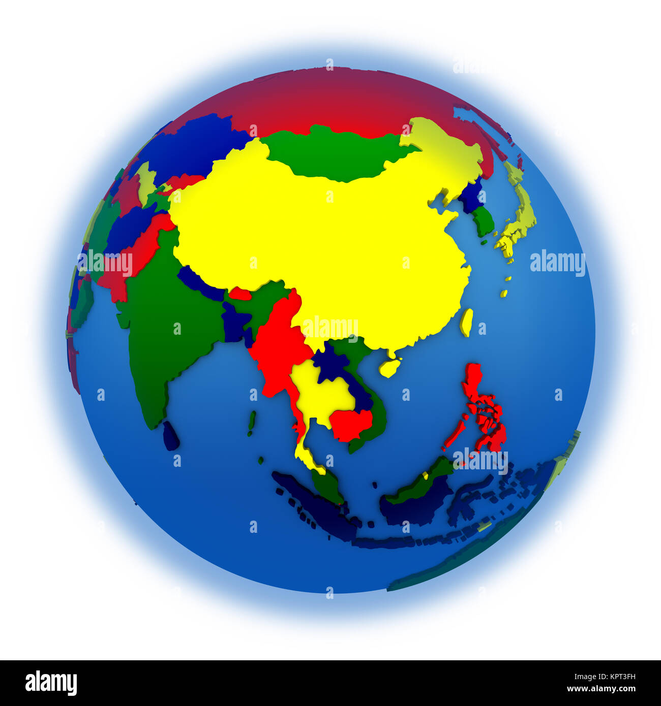 Asia on political 3D model of Earth with embossed continents and ...