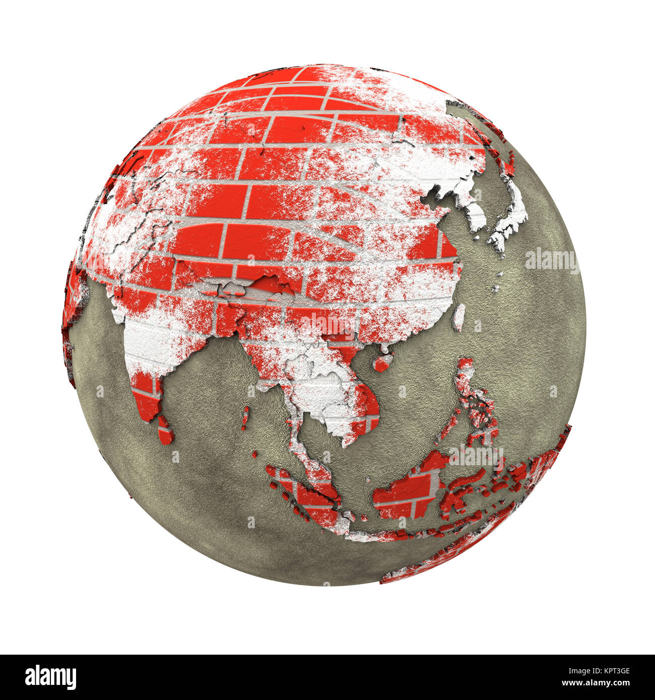 Southeast Asia on brick wall model of planet Earth with continents made ...