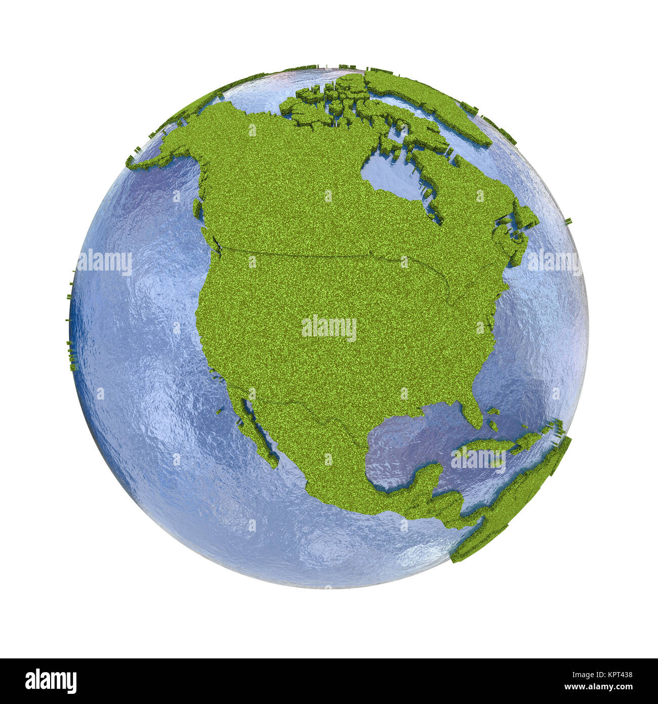North America on 3D model of planet Earth with grassy continents with ...