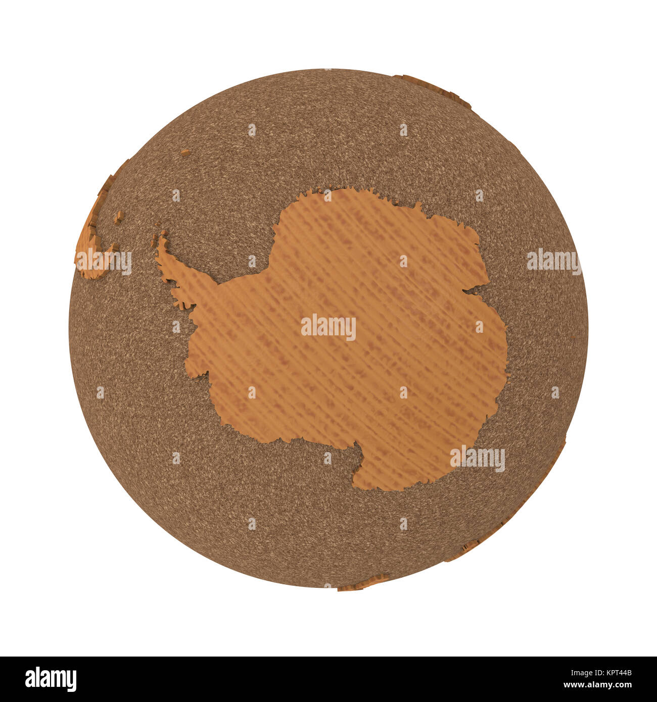 Antarctica on 3D model of wooden planet Earth with oceans made of cork ...