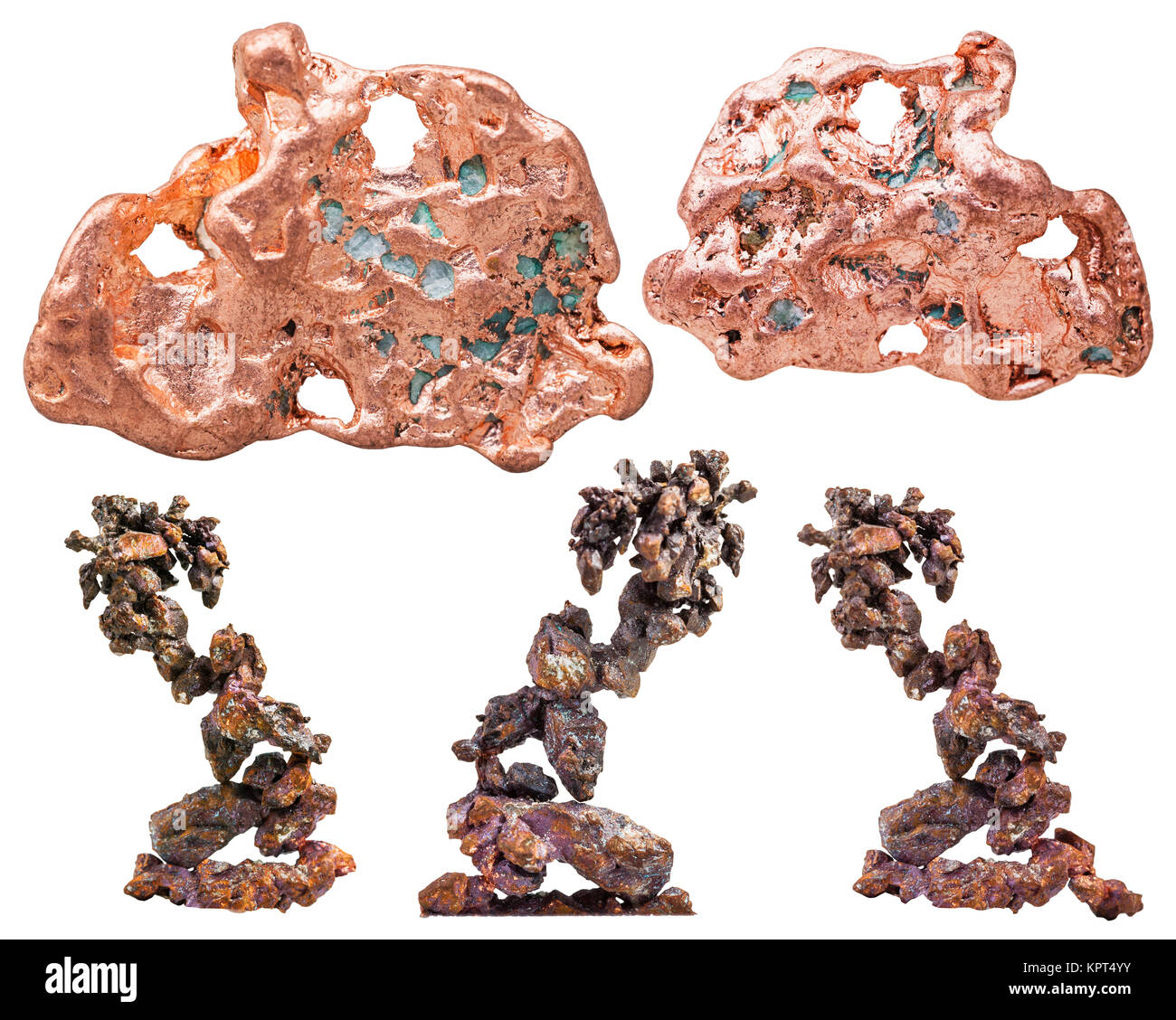 Native Copperstone set of various native copper natural mineral stones isolated on white ...