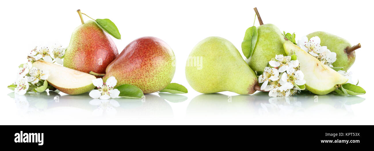 Sammlung Birnen Birne Früchte Obst Freisteller freigestellt isoliert vor einem weissen Hintergrund Stock Photo