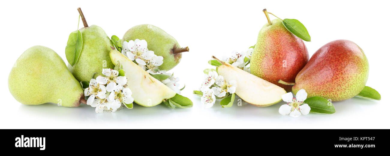 Sammlung Birnen Birne frische Früchte Obst Freisteller freigestellt isoliert vor einem weissen Hintergrund Stock Photo