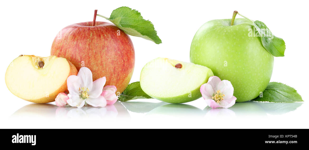 Apfel Frucht Äpfel Früchte Obst geschnitten Freisteller freigestellt isoliert vor einem weissen Hintergrund Stock Photo