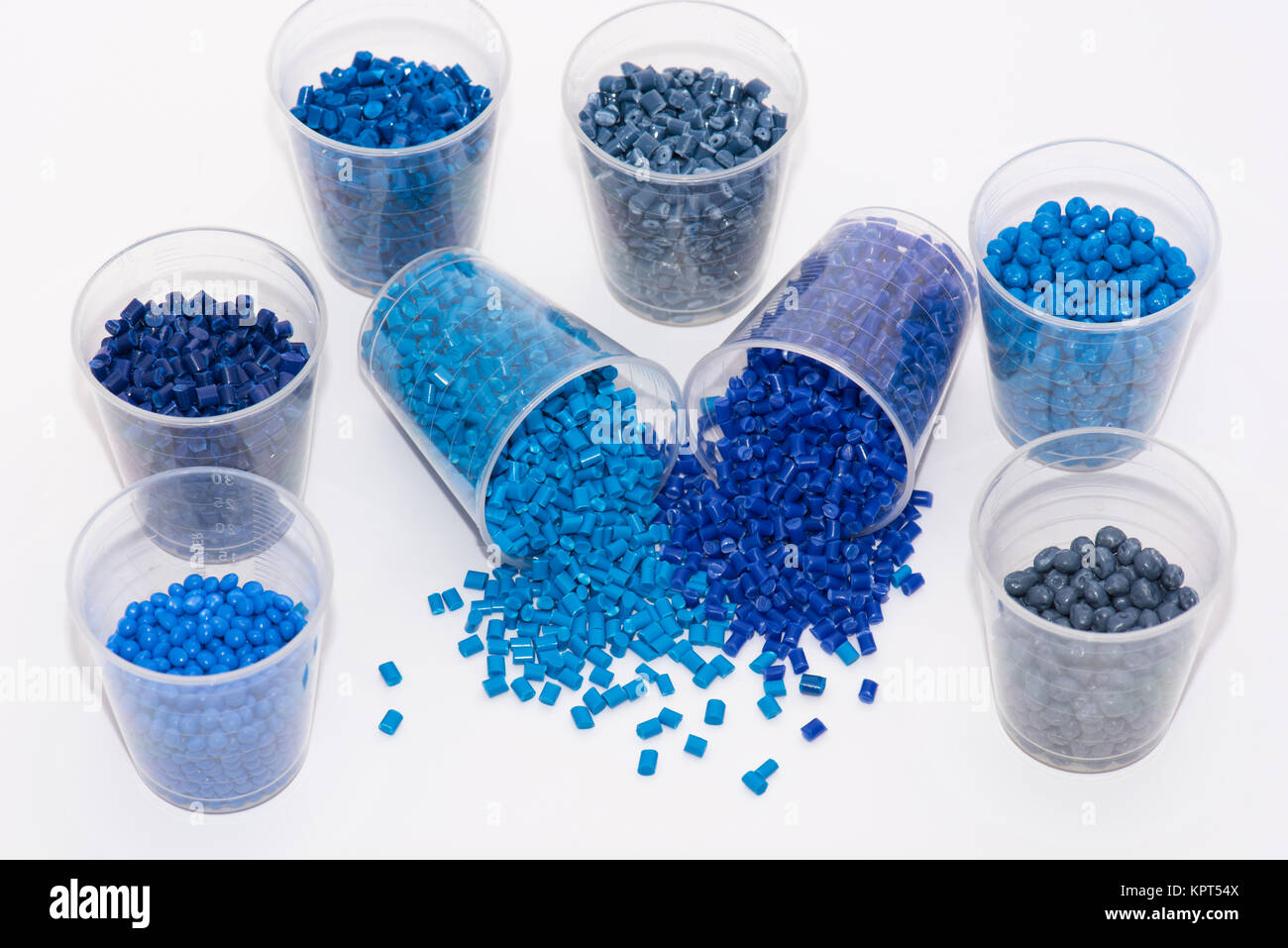 a variety of blue thermoplastic polymer resins Stock Photo