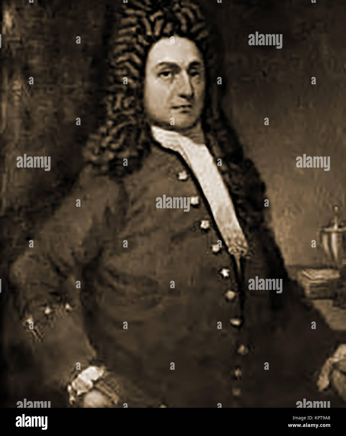 Gurton Saltonstall (aka Gurdon Saltonstall). A portrait of the of 10th  (25th) governor of the colony of Connecticut,   USA - A commander of the Connecticut militia and Chief Justice of its Superior Court Stock Photo