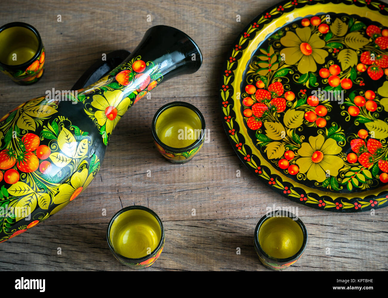 Set of jug and cups russian style Stock Photo Alamy