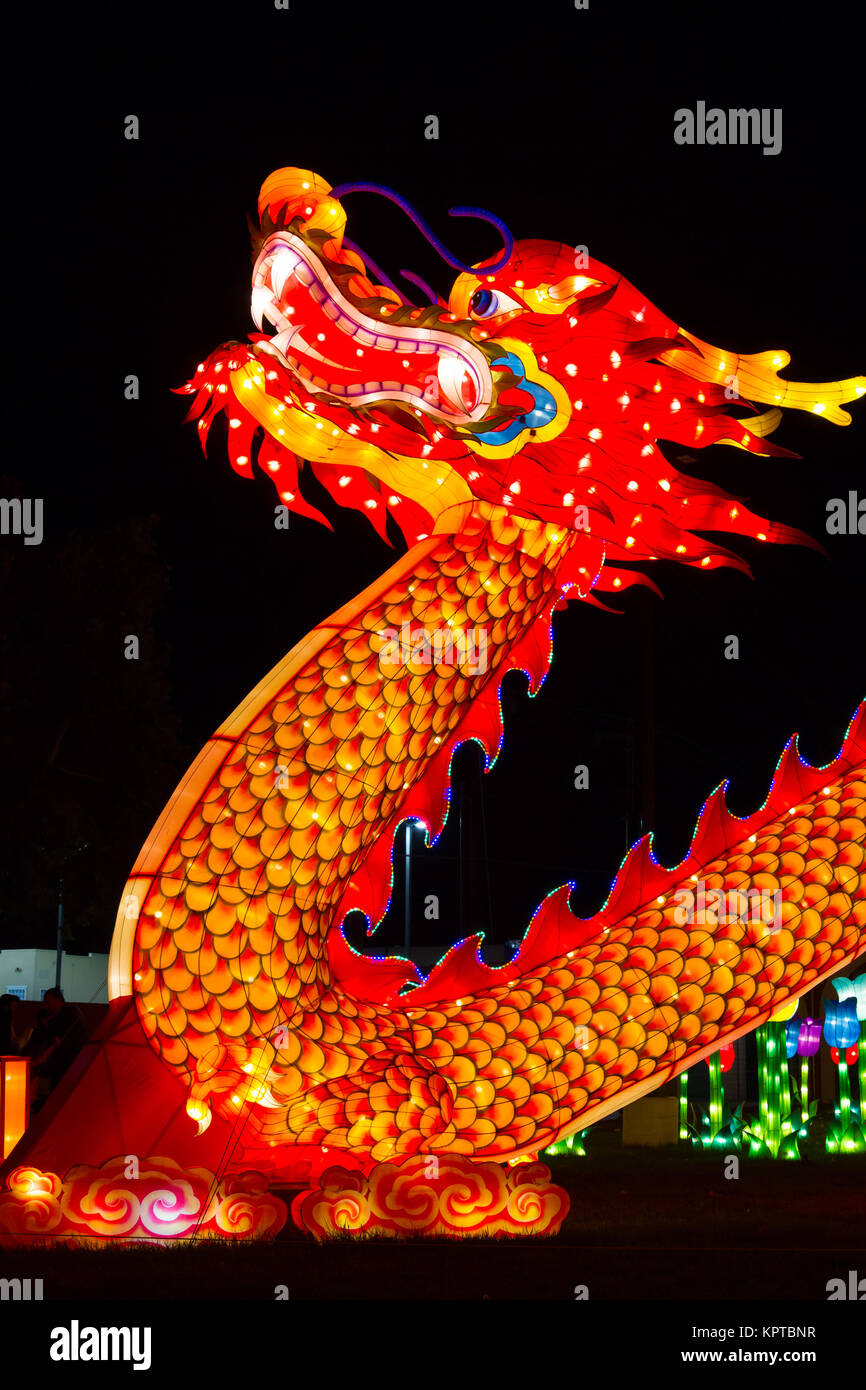 ALBUQUERQUE, NEW MEXICO, USA- NOVEMBER 12,2017: Chinese Lantern Festival lit up at night to celebrate the Chinese New Year Stock Photo