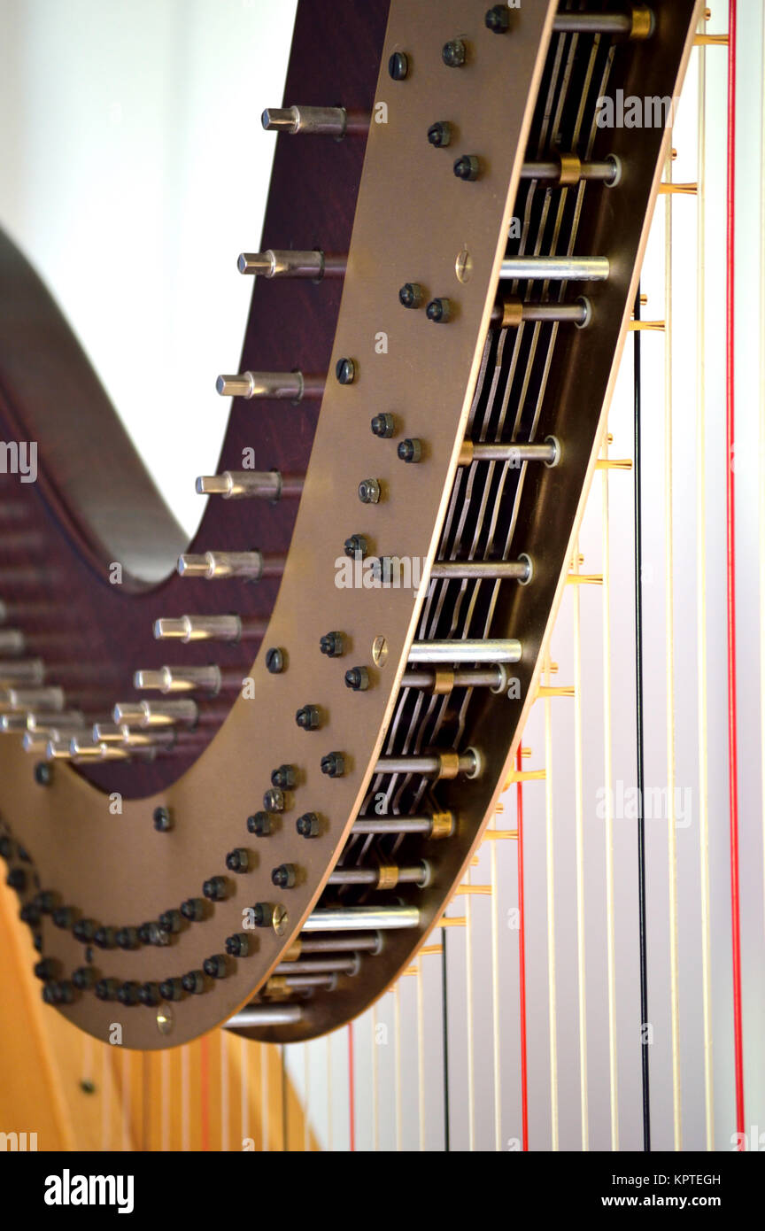Closeup of the mechanisms of a concert grand pedal harp Stock Photo Alamy