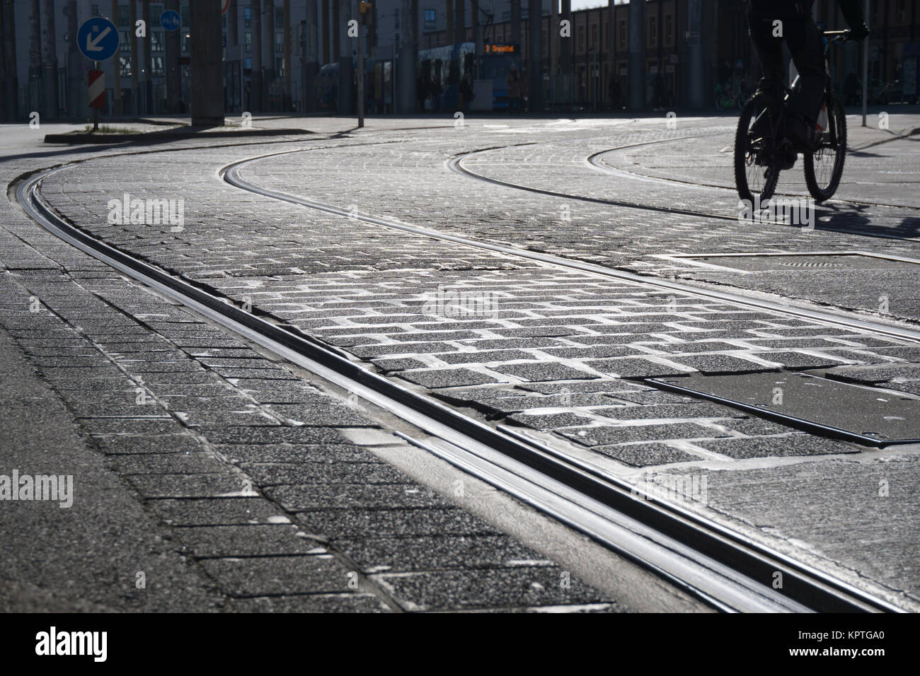 Street Car Rails streetcar rails with cobbles - ground-up Stock Photo - Alamy
