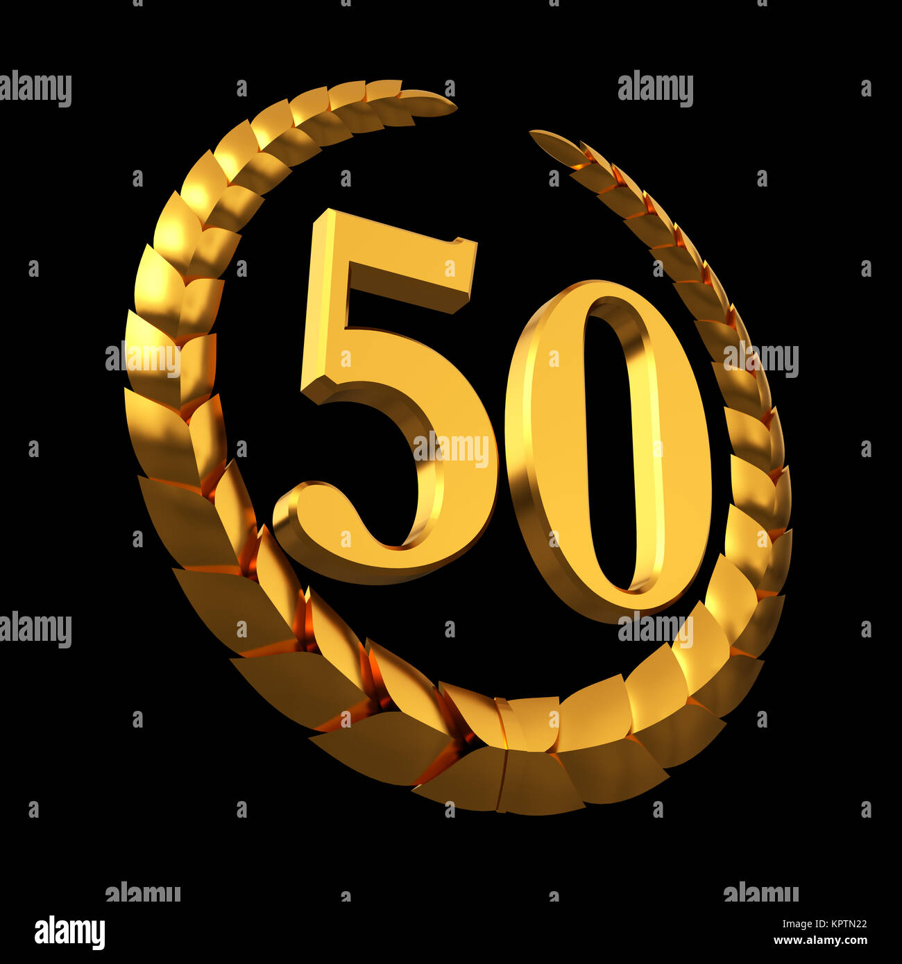 Anniversary Golden Laurel Wreath And Numeral 50 On Black Background Stock Photo