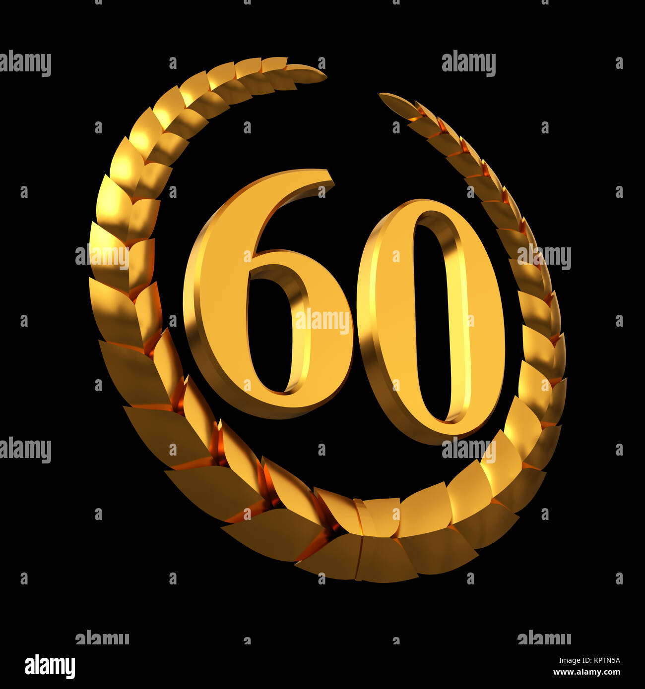 Anniversary Golden Laurel Wreath And Numeral 60 On Black Background Stock Photo