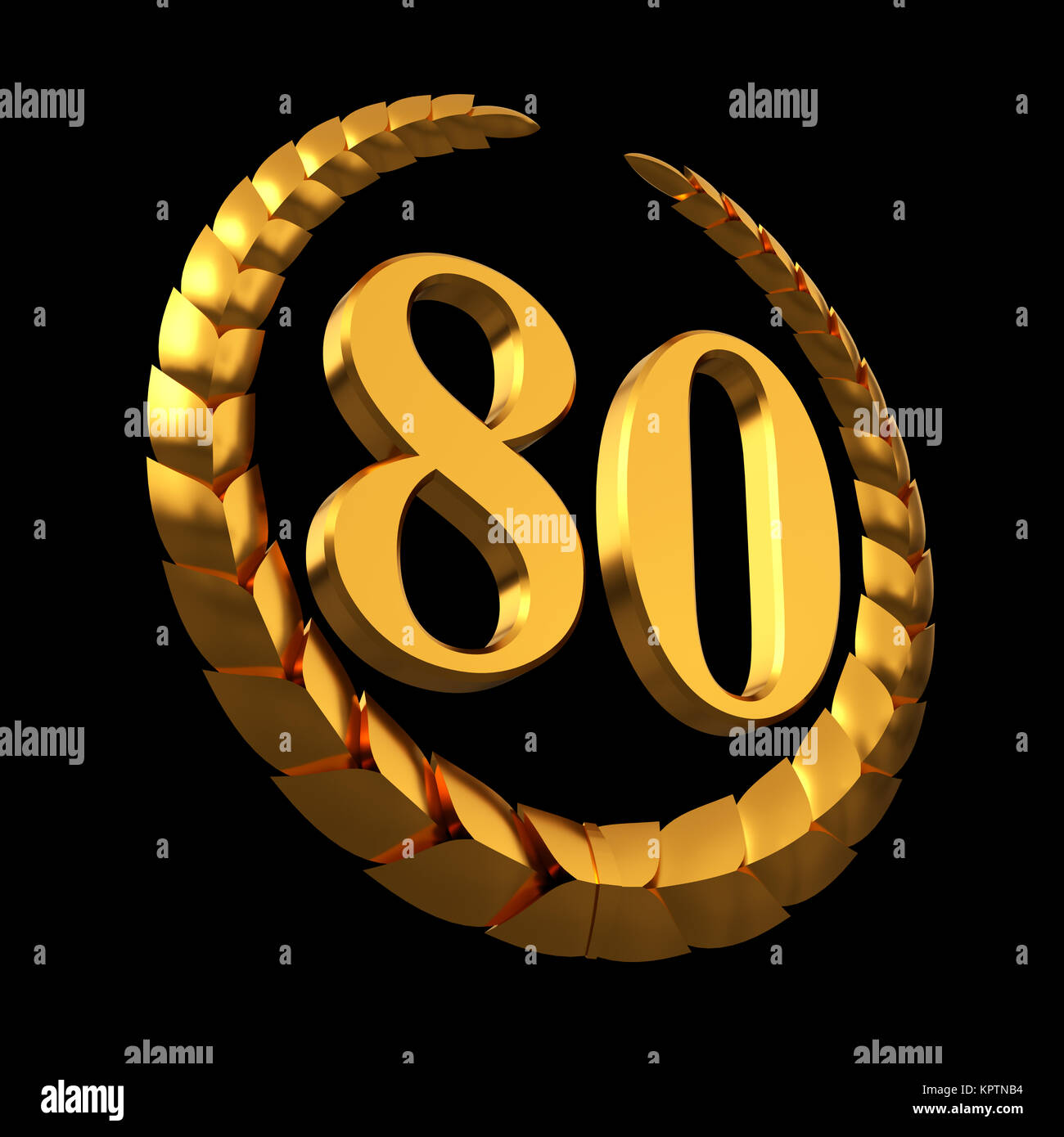 Anniversary Golden Laurel Wreath And Numeral 80 On Black Background Stock Photo