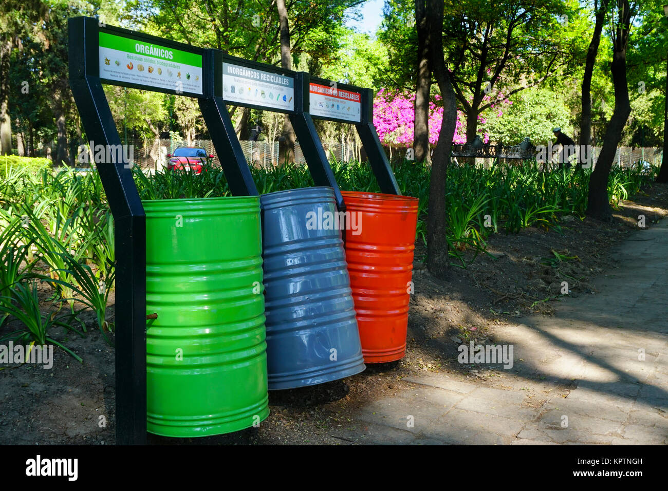 Recycling Cans In Spanish Language Chapultepec Park Mexico City Stock Photo Alamy