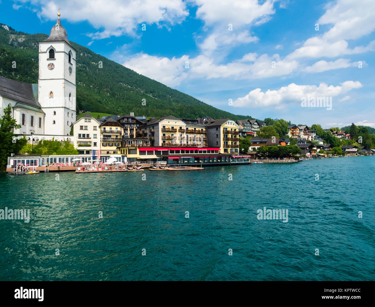 St. Wolfgang am Wolfgangsee, with Hotel Weisses Rössl, Salzkammergut, Upper Austria, Austria Stock Photo