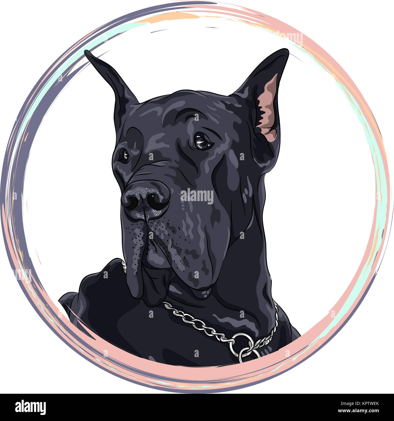 vector sketch domestic dog black Great Dane breed Stock Photo