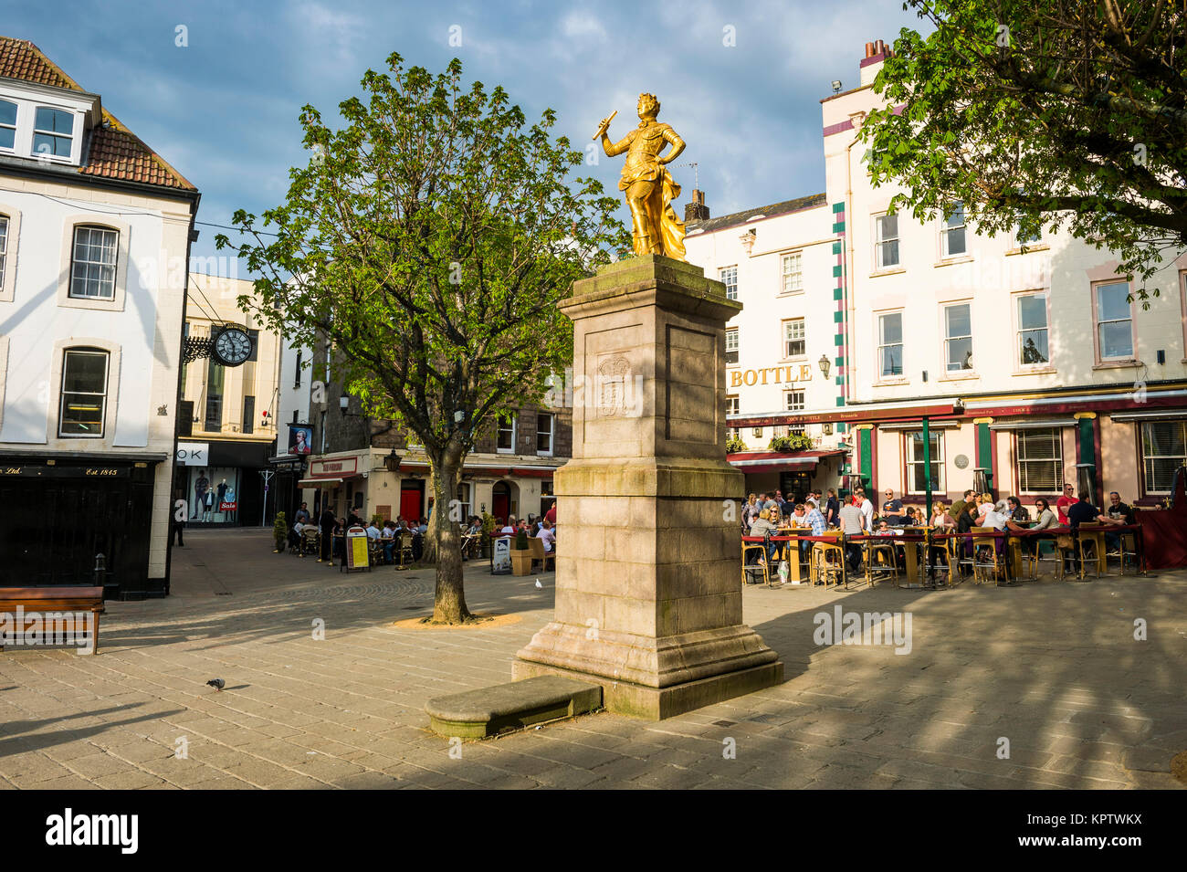 Open air pub on the royal square, St. Helier, Jersey, Channel Islands, United Kingdom Stock Photo