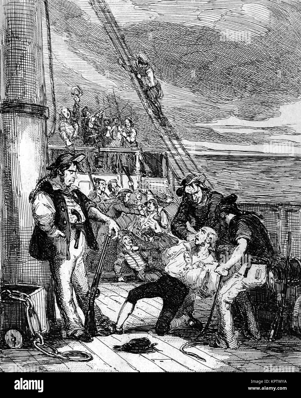 Fletcher Christian and the mutineers seize HMS Bounty on 28 April 1789. Stock Photo