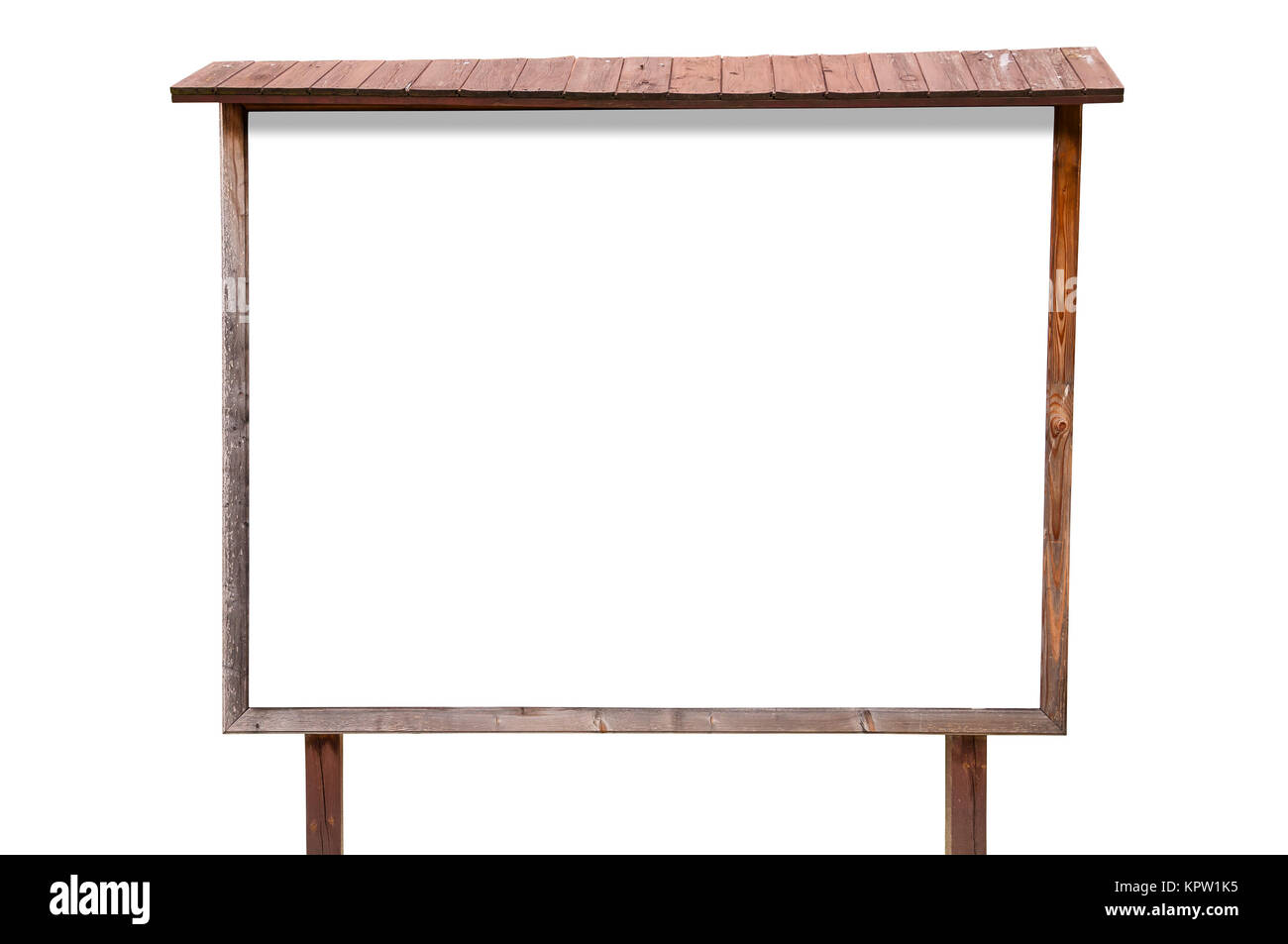 Blank wooden billboard isolated on white background with clipping path ...