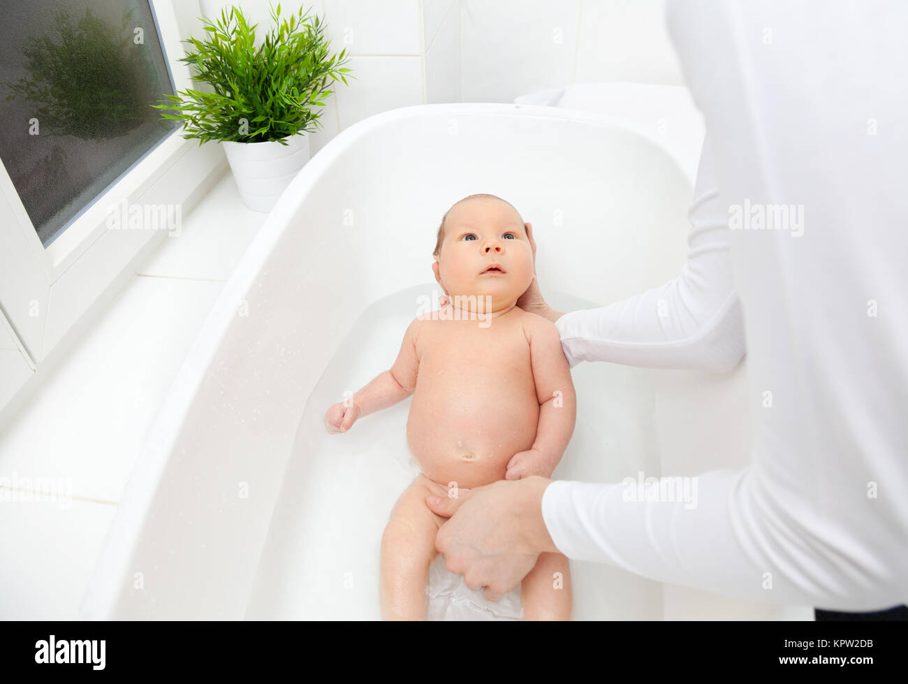 Bathtime For A Cute Little Newborn Stock Photo Alamy