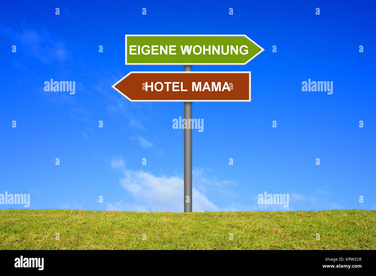 Schild Wegweiser zeigt in Richtung Eigene Wohnung oder Hotel Mama Stock Photo
