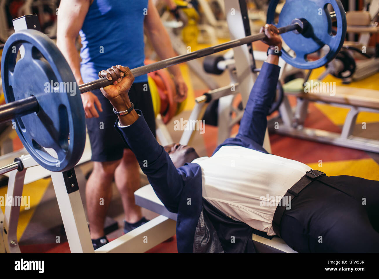 In Gym Exercising Chest On Bench Press Stock Photo Alamy