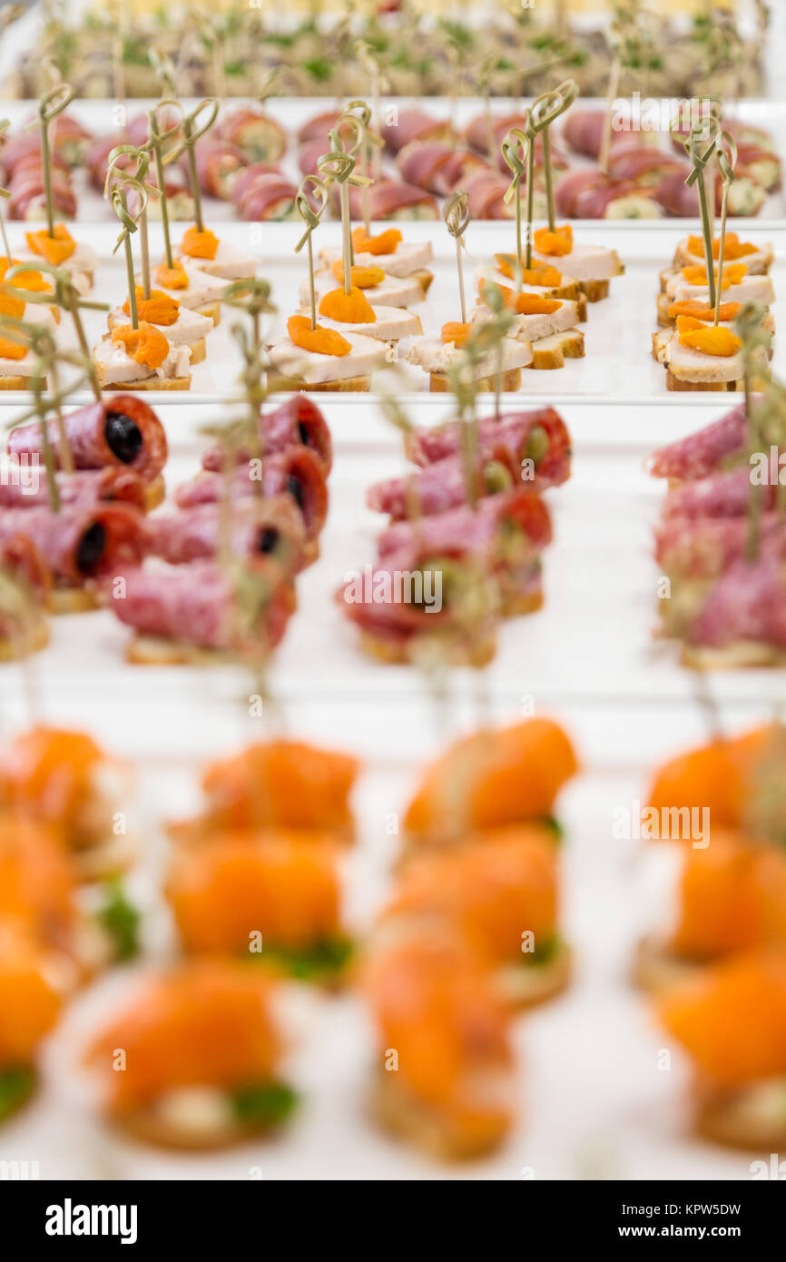 closeup canapes and snacks for catering Stock Photo